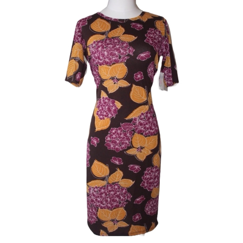 LuLaRoe MED Julia Floral Short-Sleeved Fitted Body-Con Dress NWT
